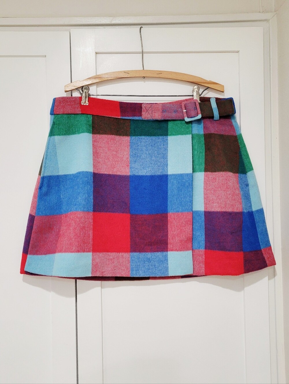 NWT Free Assembly Multicolor Plaid Mini Skirt with Belt